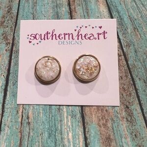 Gold and White Earrings